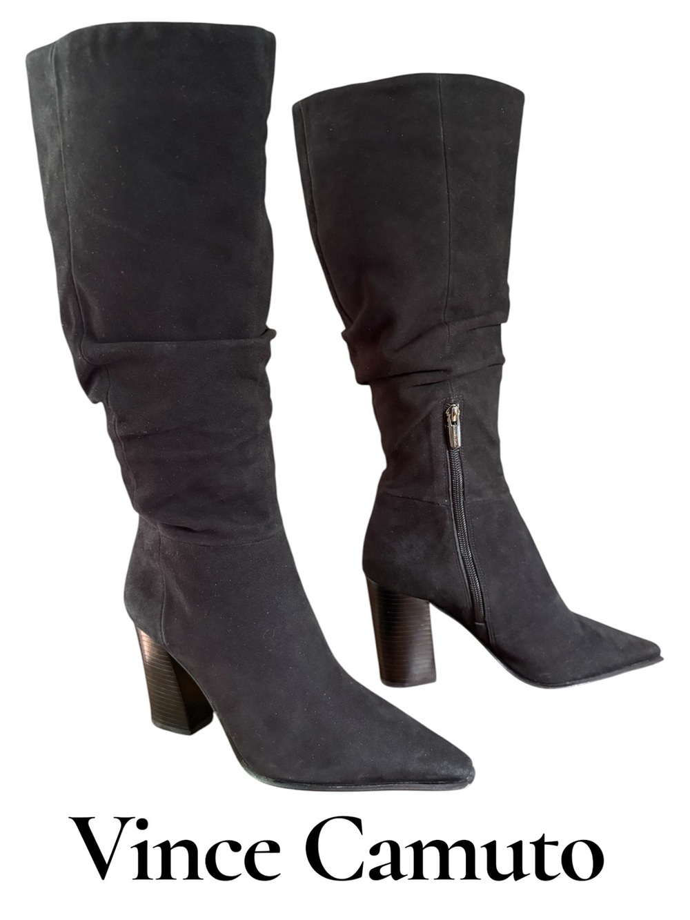 Vince Camuto Derika Black Leather Suede Slouch Knee High Boots 9M Like new! EUC!